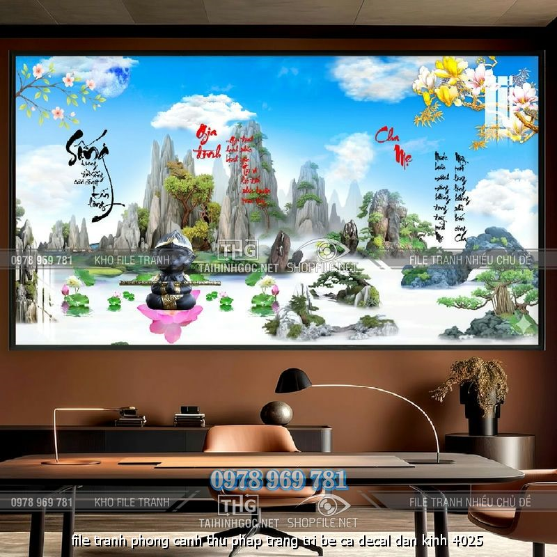 file tranh phong canh thu phap trang tri be ca decal dan kinh 4025