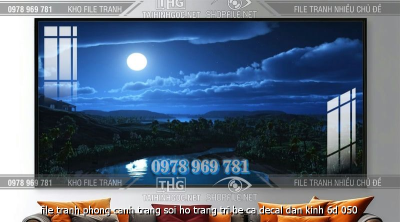 file tranh phong canh trang soi ho trang tri be ca decal dan kinh 6d 050