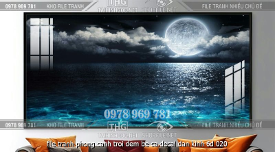 file tranh phong canh troi dem be ca decal dan kinh 6d 020