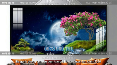 file tranh phong canh ve dem trang tri be ca decal dan kinh t3334