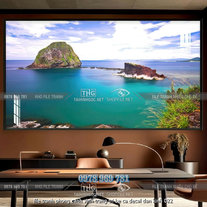 file tranh phong canh vinh trang tri be ca decal dan kinh 022