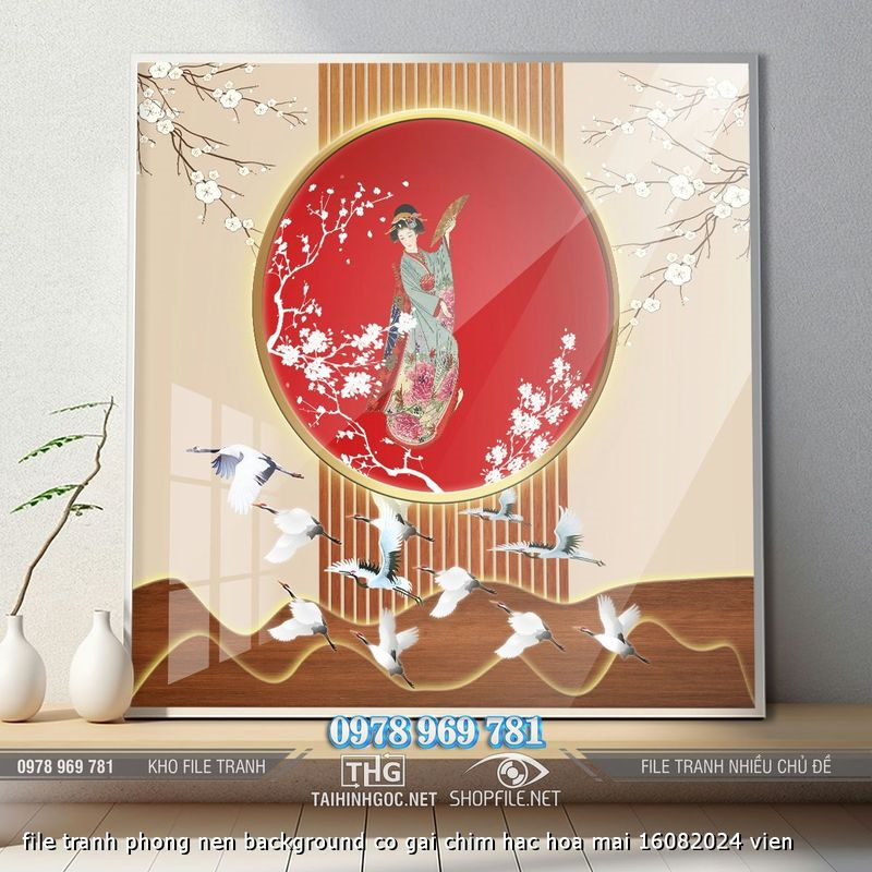 file tranh phong nen background co gai chim hac hoa mai 16082024 vien