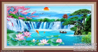 file tranh phong thuy ho sen ca koi