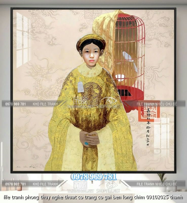 file tranh phong thuy nghe thuat co trang co gai ben long chim 09102025 thanh