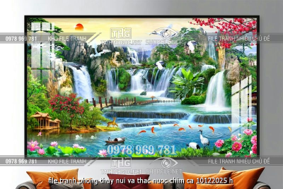 file tranh phong thuy nui va thac nuoc chim ca 10122025 h