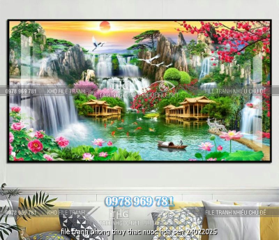 file tranh phong thuy thac nuoc hoa sen 24022025
