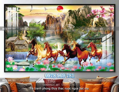 file tranh phong thuy thac nuoc ngua bat ma