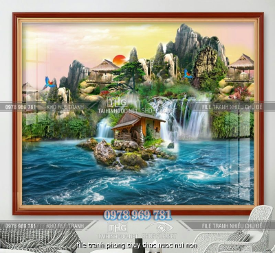 file tranh phong thuy thac nuoc nui non
