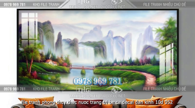 file tranh phong thuy thac nuoc trang tri be ca decal dan kinh 10d 052
