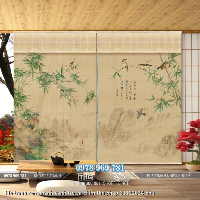 file tranh rem manh canh tre va chim thu phap 31122024 phu