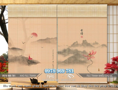 file tranh rem manh ghep 2 tam mau nuoc hoa sen su thay chu thu phap 07082024 phu