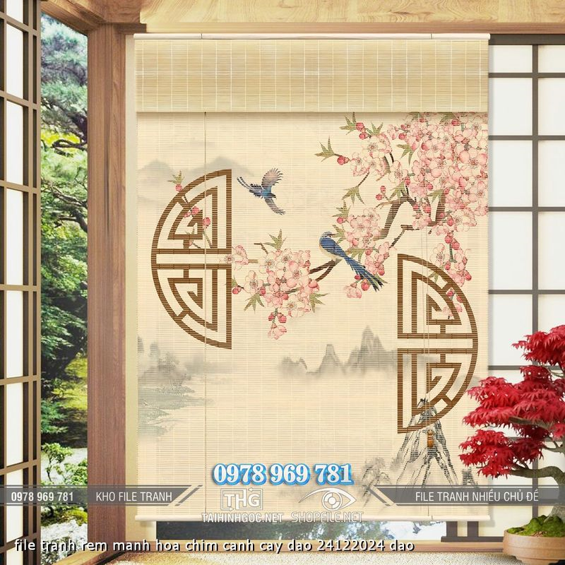 file tranh rem manh hoa chim canh cay dao 24122024 dao