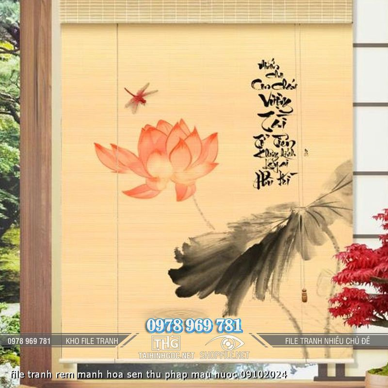 file tranh rem manh hoa sen thu phap mau nuoc 09102024