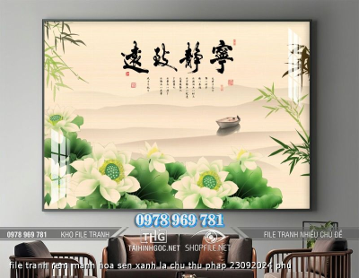 file tranh rem manh hoa sen xanh la chu thu phap 23092024 phu