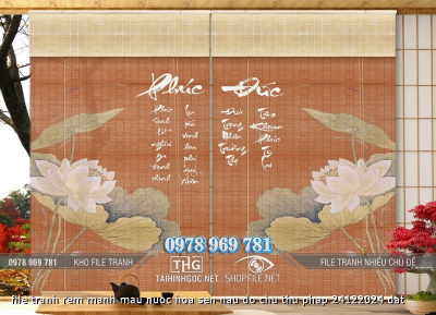 file tranh rem manh mau nuoc hoa sen nau do chu thu phap 24122024 dat