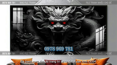 file tranh rong den 3d trang tri be ca decal dan kinh t3354