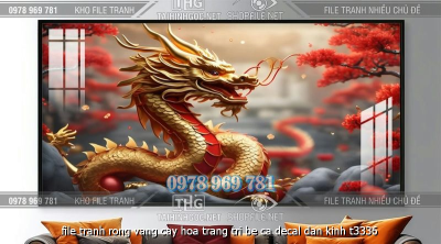 file tranh rong vang cay hoa trang tri be ca decal dan kinh t3336