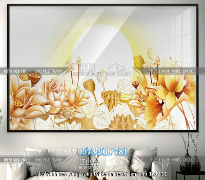 file tranh sen vang trang tri be ca decal dan kinh 12d 011
