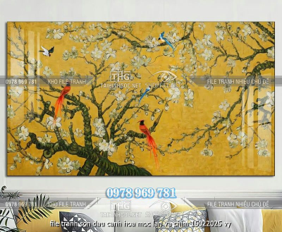 file tranh son dau canh hoa moc lan va chim 15022025 vy