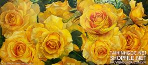 file tranh son dau decor hoa hong vang