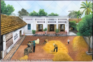 file tranh son dau lang que viet nam nong thon
