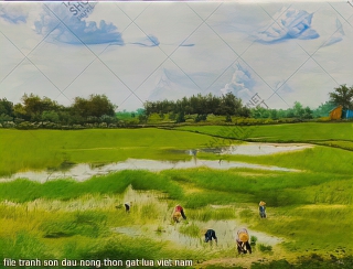 file tranh son dau nong thon gat lua viet nam