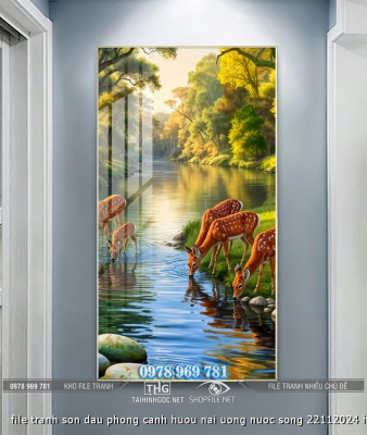 file tranh son dau phong canh huou nai uong nuoc song 22112024 ho