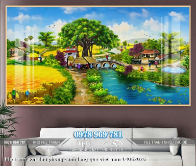 file tranh son dau phong canh lang que viet nam 14052025