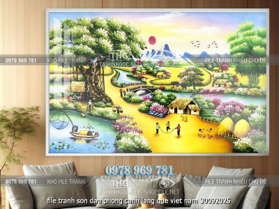 file tranh son dau phong canh lang que viet nam 30092025