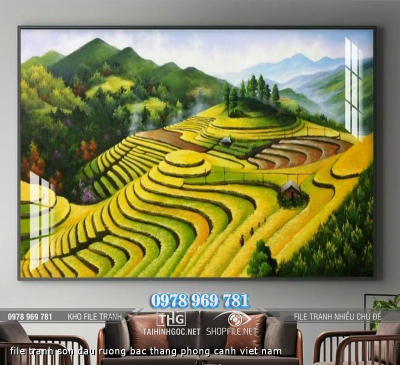 file tranh son dau ruong bac thang phong canh viet nam