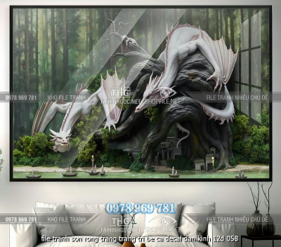 file tranh son rong trang trang tri be ca decal dan kinh 12d 058