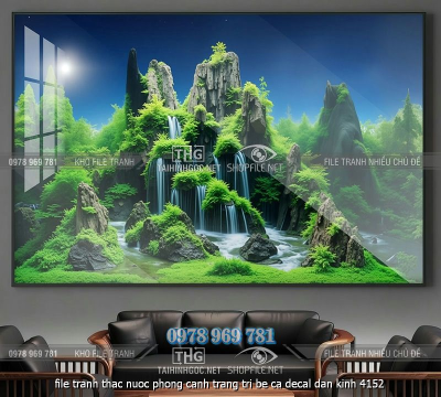 file tranh thac nuoc phong canh trang tri be ca decal dan kinh 4152