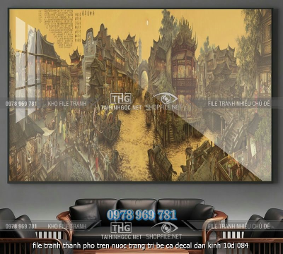 file tranh thanh pho tren nuoc trang tri be ca decal dan kinh 10d 084