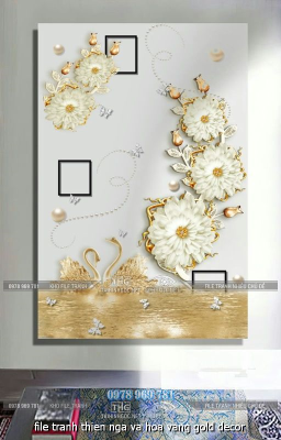 file tranh thien nga va hoa vang gold decor
