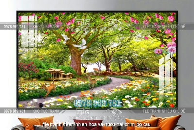 file tranh thien nhien hoa va huou nai chim bo cau