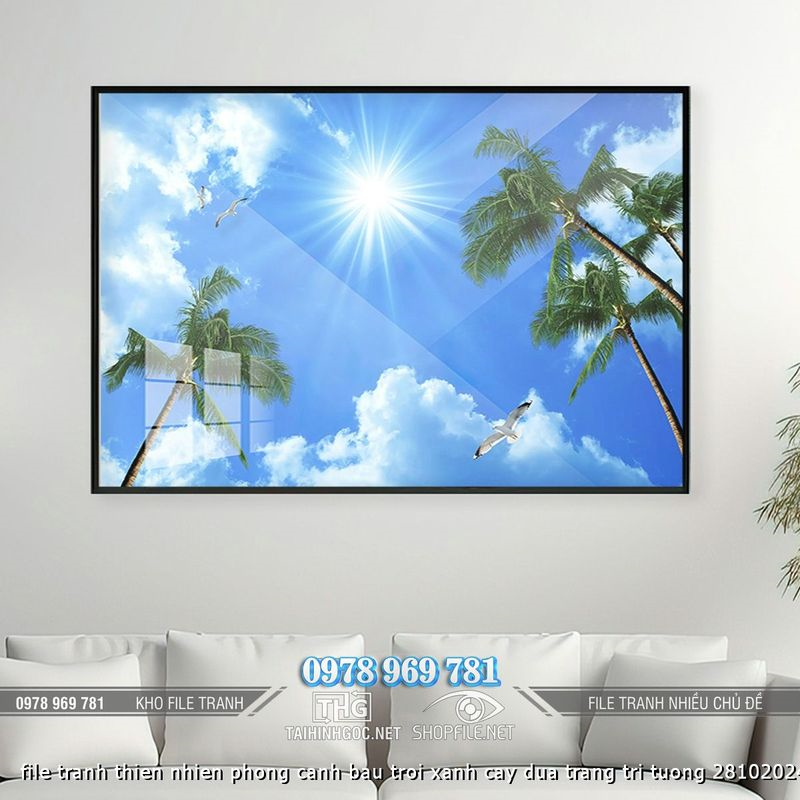 file tranh thien nhien phong canh bau troi xanh cay dua trang tri tuong 28102024 dat