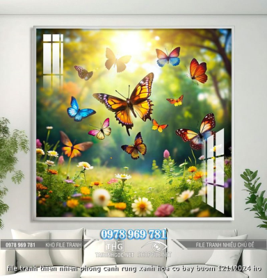 file tranh thien nhien phong canh rung xanh hoa co bay buom 12112024 ho