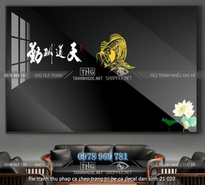 file tranh thu phap ca chep trang tri be ca decal dan kinh 21 020