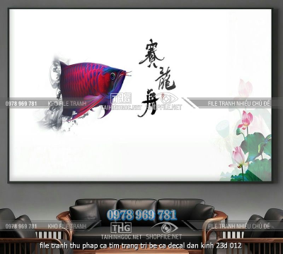 file tranh thu phap ca tim trang tri be ca decal dan kinh 23d 012