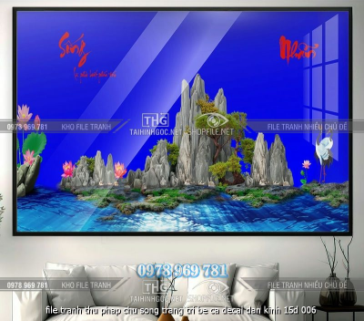 file tranh thu phap chu song trang tri be ca decal dan kinh 15d 006