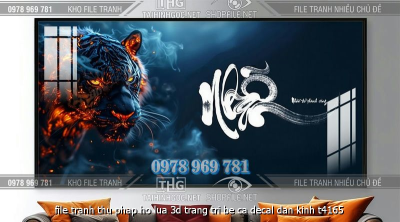 file tranh thu phap ho lua 3d trang tri be ca decal dan kinh t4165