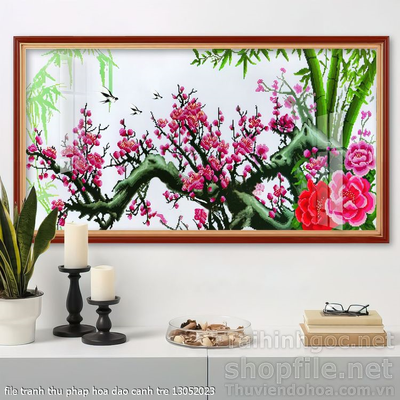 file tranh thu phap hoa dao canh tre 13052023