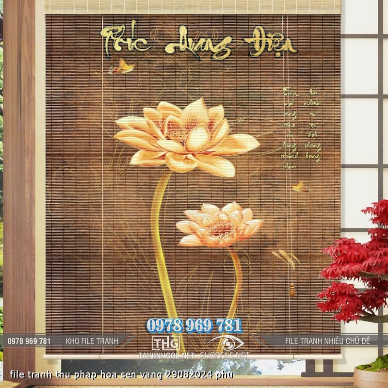 file tranh thu phap hoa sen vang 29082024 phu