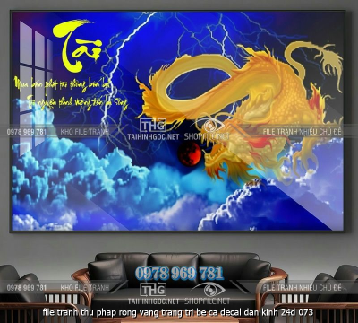 file tranh thu phap rong vang trang tri be ca decal dan kinh 24d 073