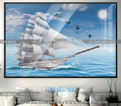 file tranh thu phap thuyen buom trang tri be ca decal dan kinh 12d 094