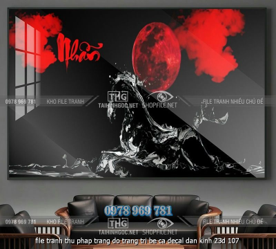 file tranh thu phap trang do trang tri be ca decal dan kinh 23d 107