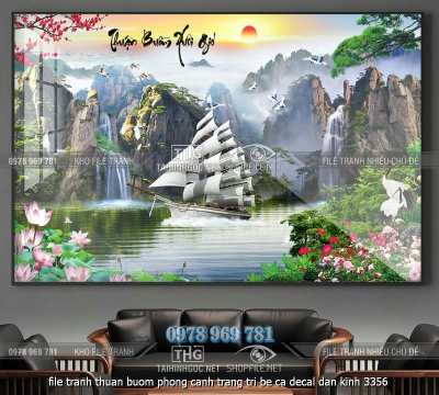 file tranh thuan buom phong canh trang tri be ca decal dan kinh 3356