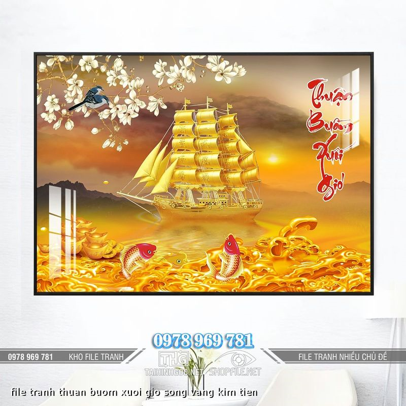 file tranh thuan buom xuoi gio song vang kim tien