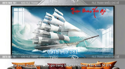file tranh thuan buom xuoi gio trang tri be ca ho decal dan kinh 5d 074