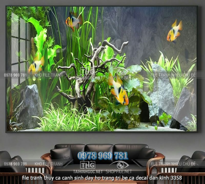 file tranh thuy ca canh sinh day ho trang tri be ca decal dan kinh 3358